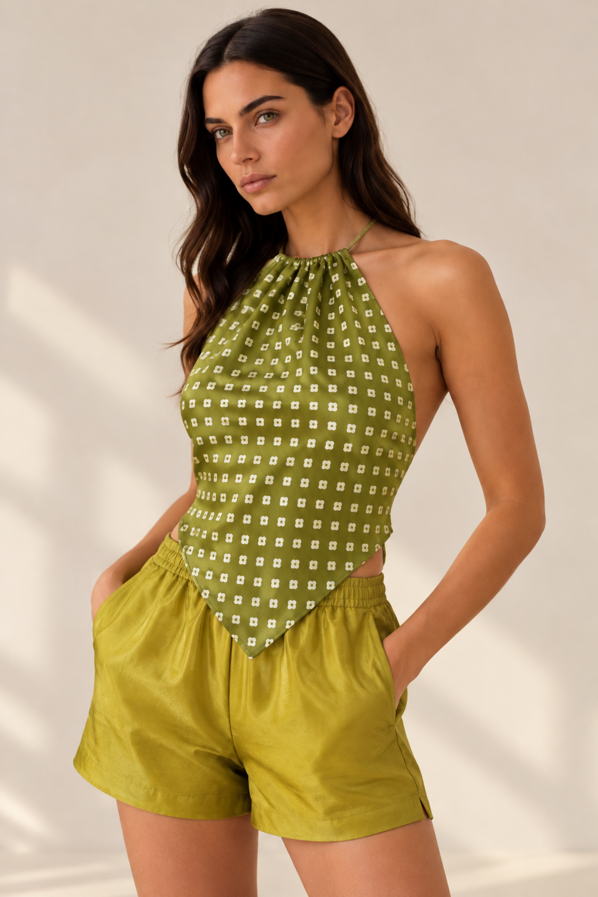 Scarf Top in Sage Green Mulberry Silk