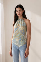 Scarf Top in Coastal Paisley Silk Crepe de Chine