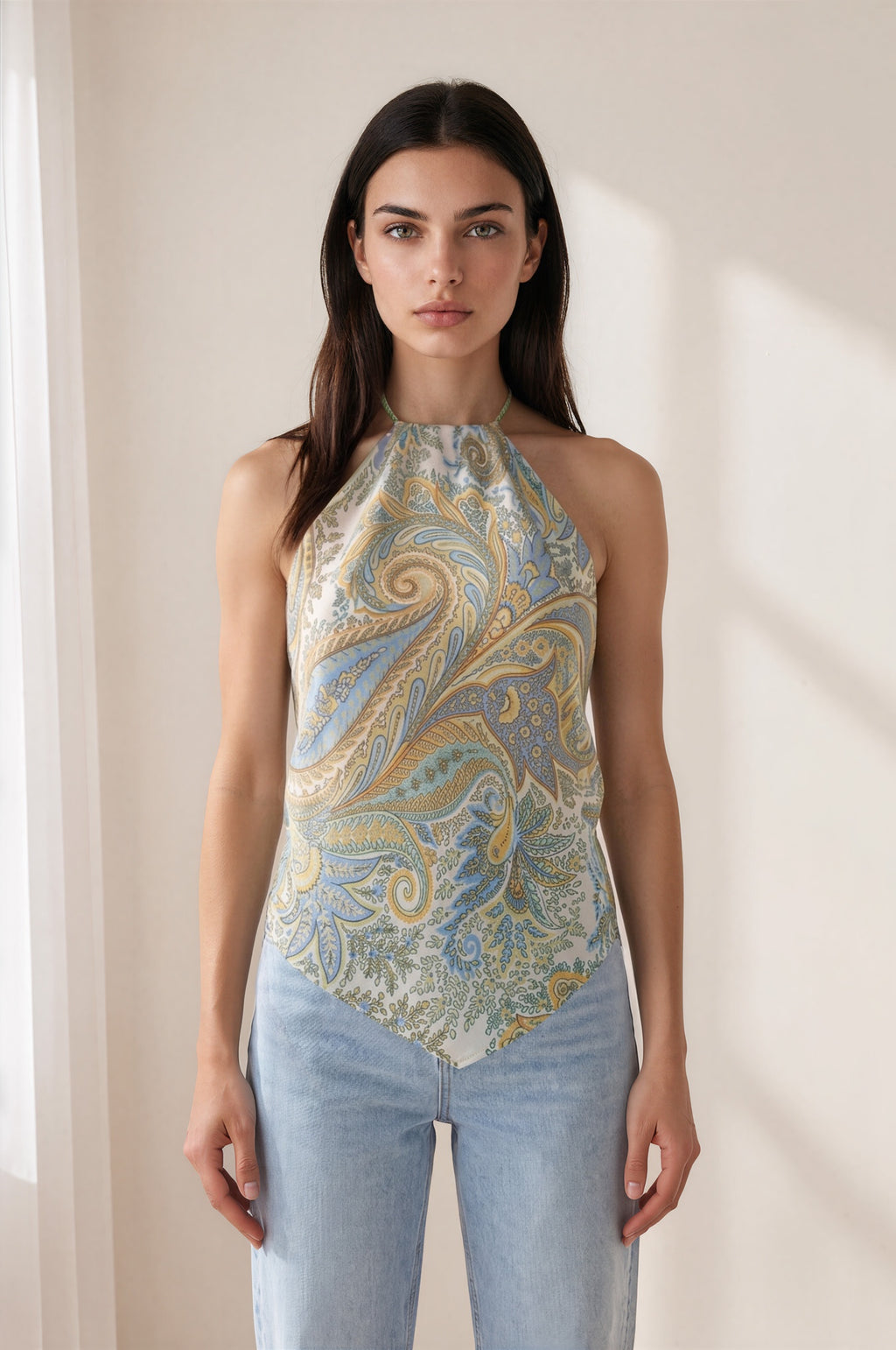 Scarf Top in Coastal Paisley Silk Crepe de Chine
