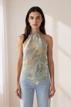 Scarf Top in Coastal Paisley Silk Crepe de Chine