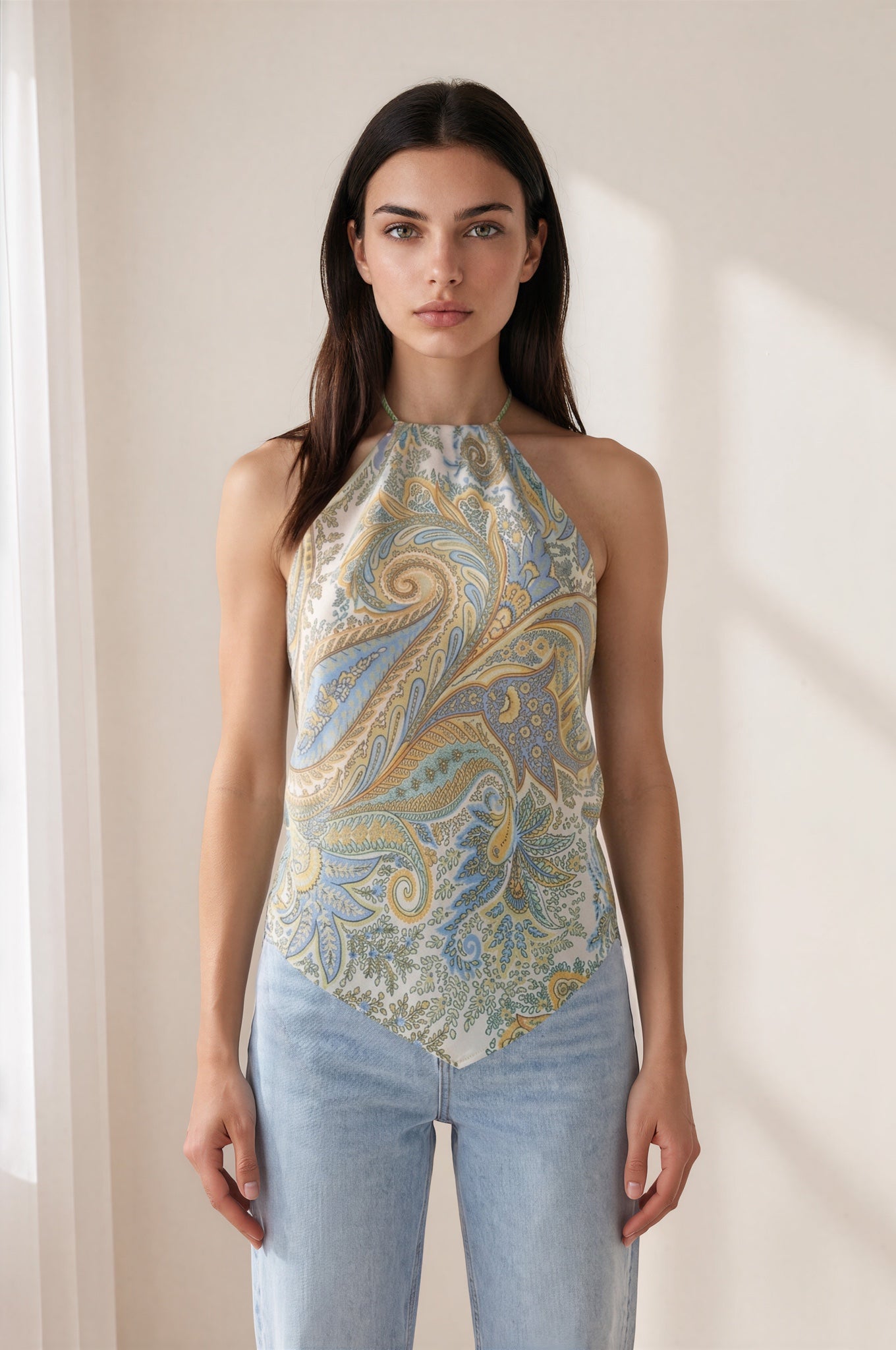 Scarf Top in Coastal Paisley Silk Crepe de Chine