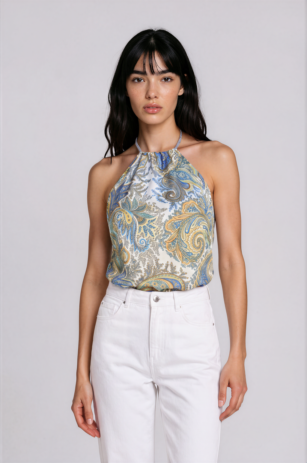 Scarf Top in Coastal Paisley Double Crepe Silk