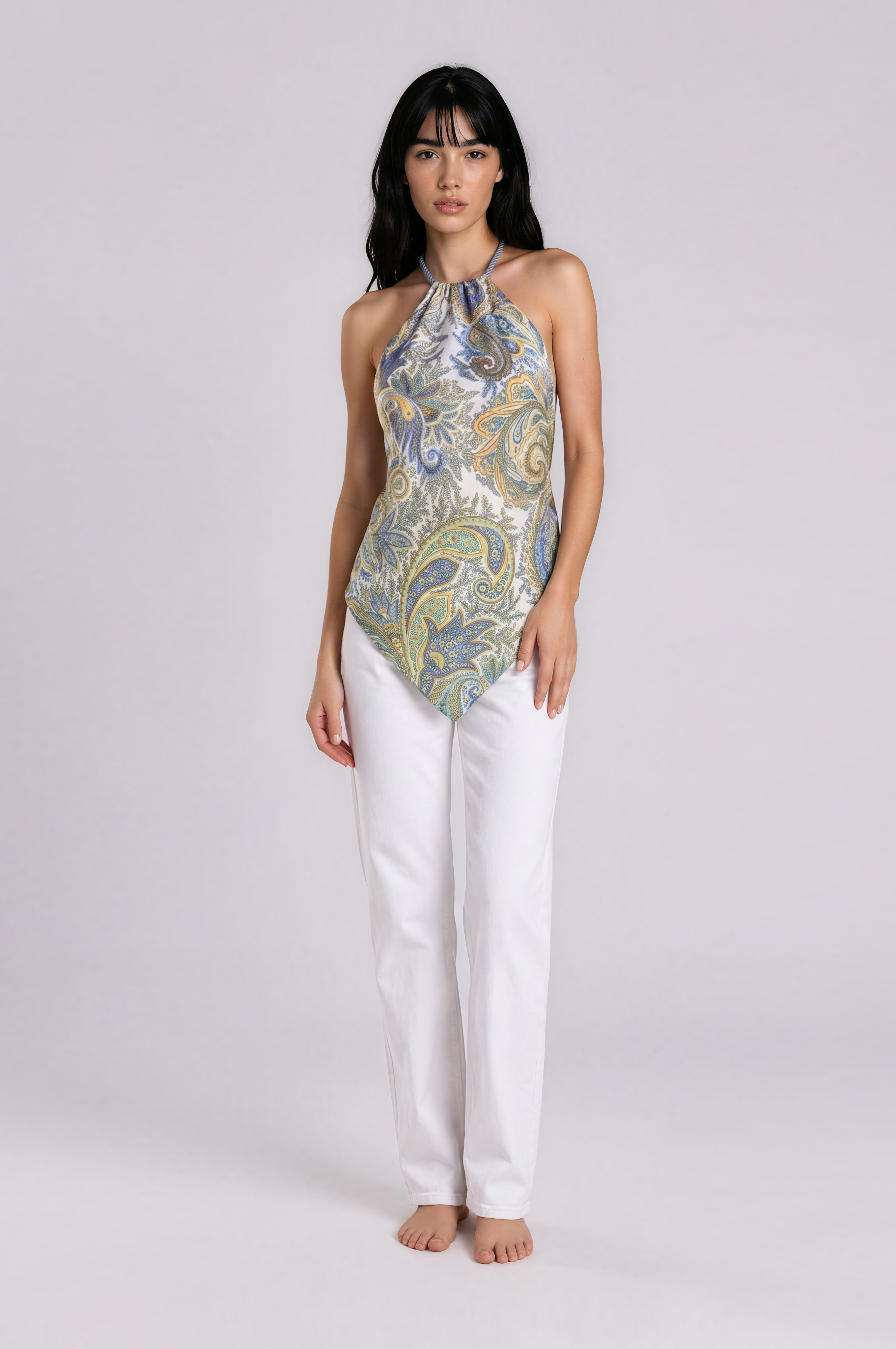 Scarf Top in Coastal Paisley Double Crepe Silk