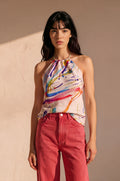 Scarf Top in Paint Splatter Crepe Silk de Chine