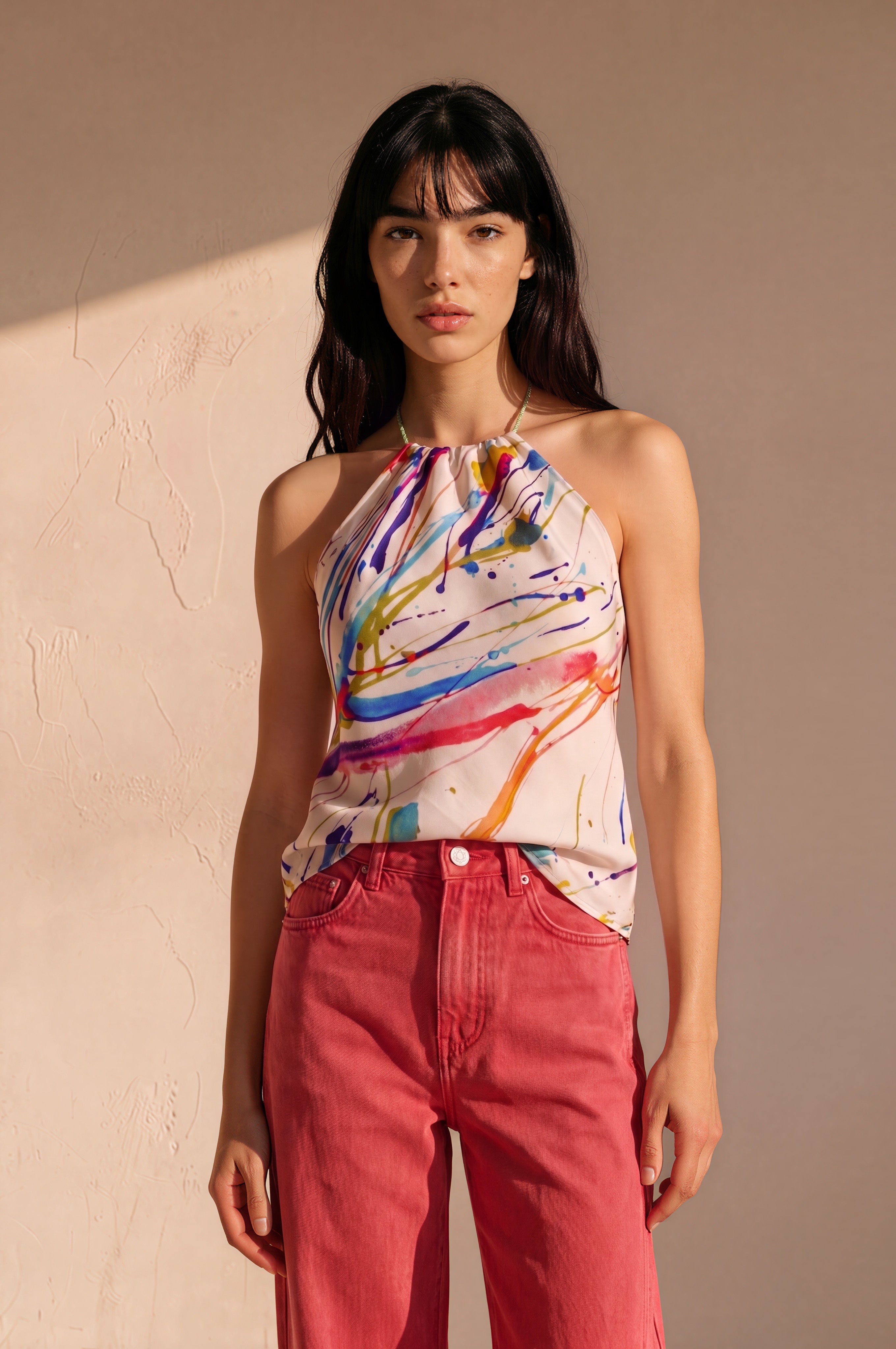 Scarf Top in Paint Splatter Crepe Silk de Chine