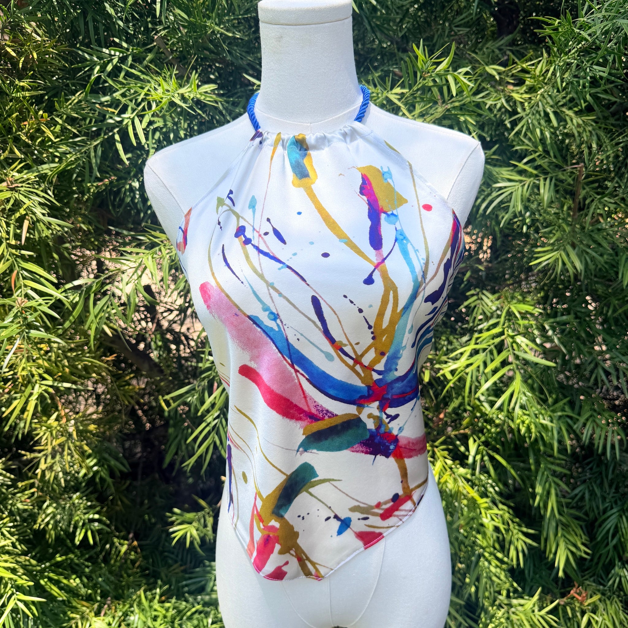 Scarf Top in Paint Splatter Silk Charmeuse