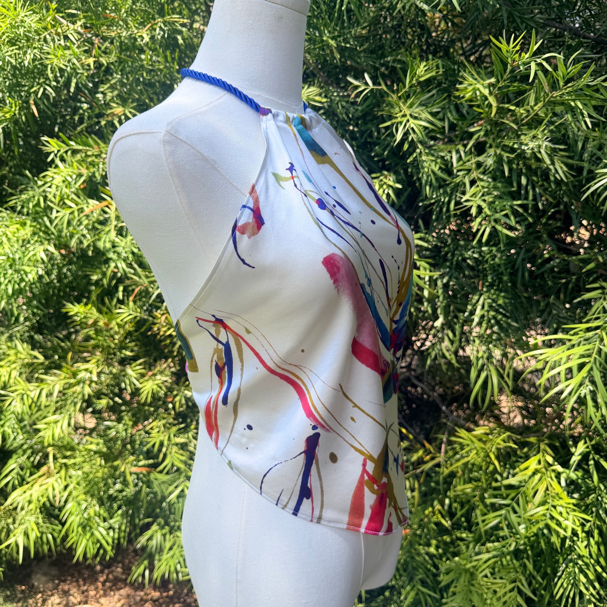 Scarf Top in Paint Splatter Silk Charmeuse