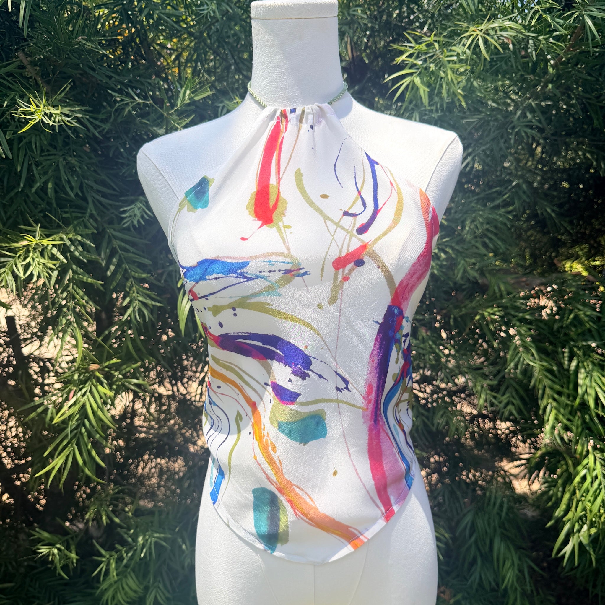 Scarf Top in Paint Splatter Crepe Silk de Chine