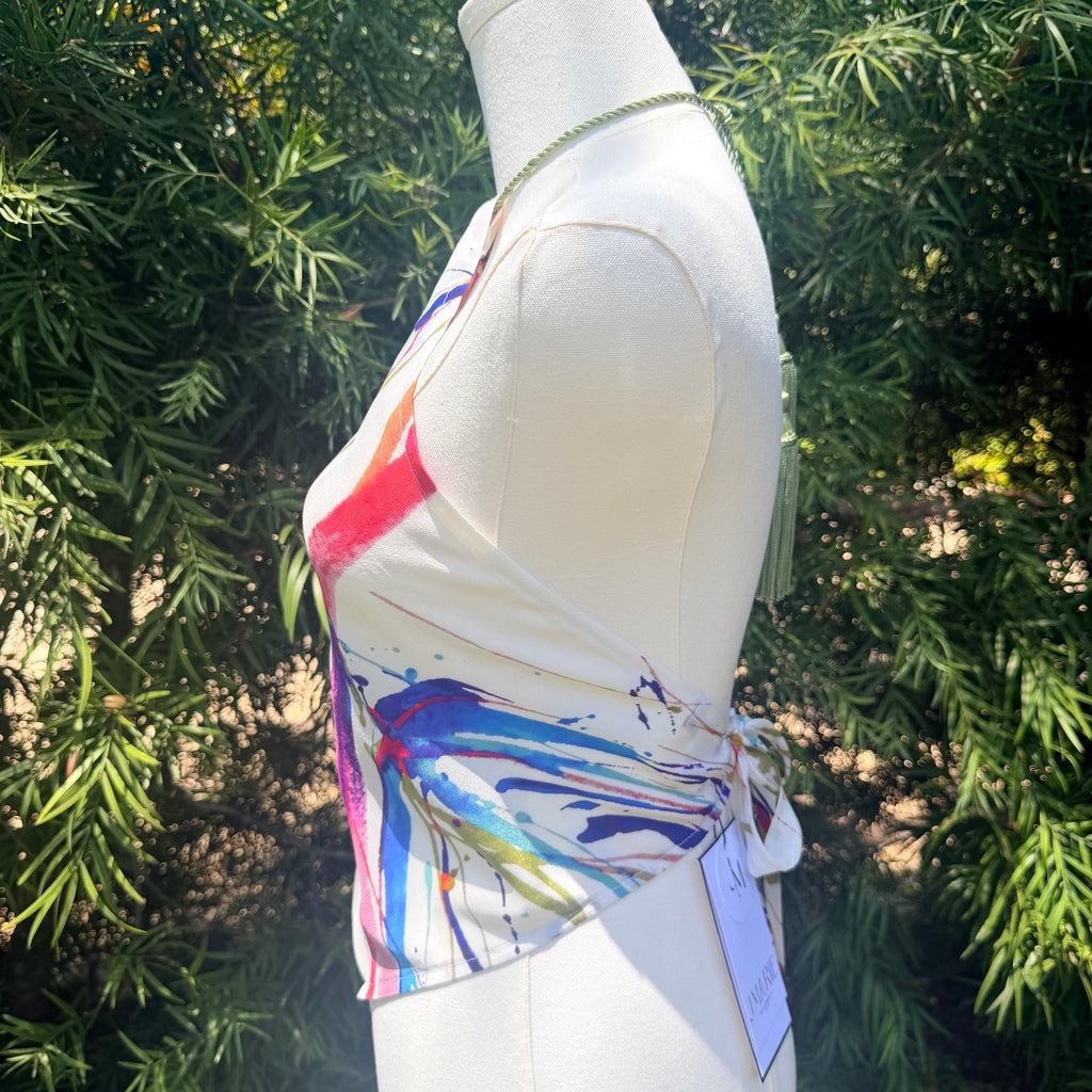 Scarf Top in Paint Splatter Crepe Silk de Chine