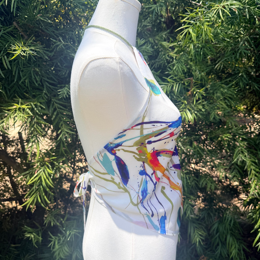 Scarf Top in Paint Splatter Crepe Silk de Chine