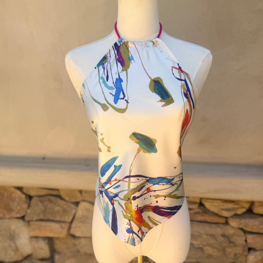 Scarf Top in Paint Splatter Silk Charmeuse