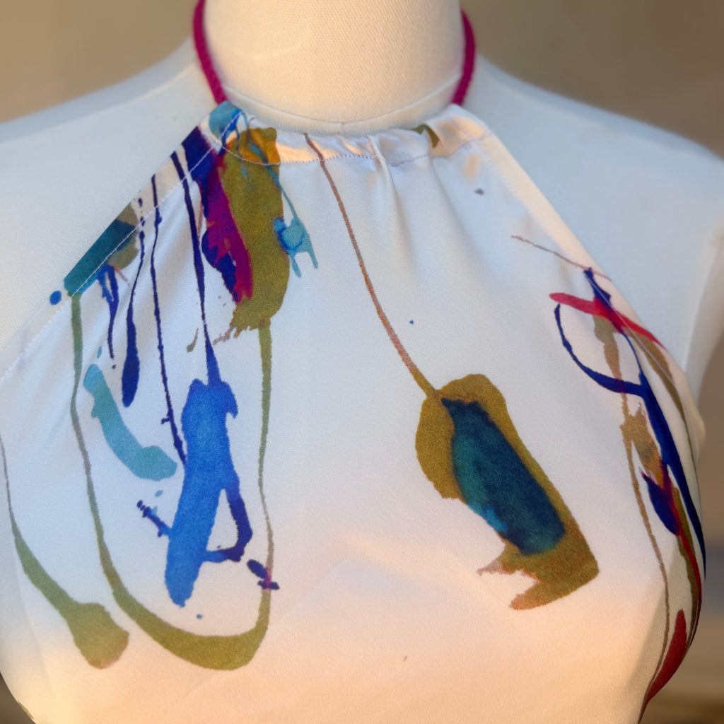 Scarf Top in Paint Splatter Silk Charmeuse