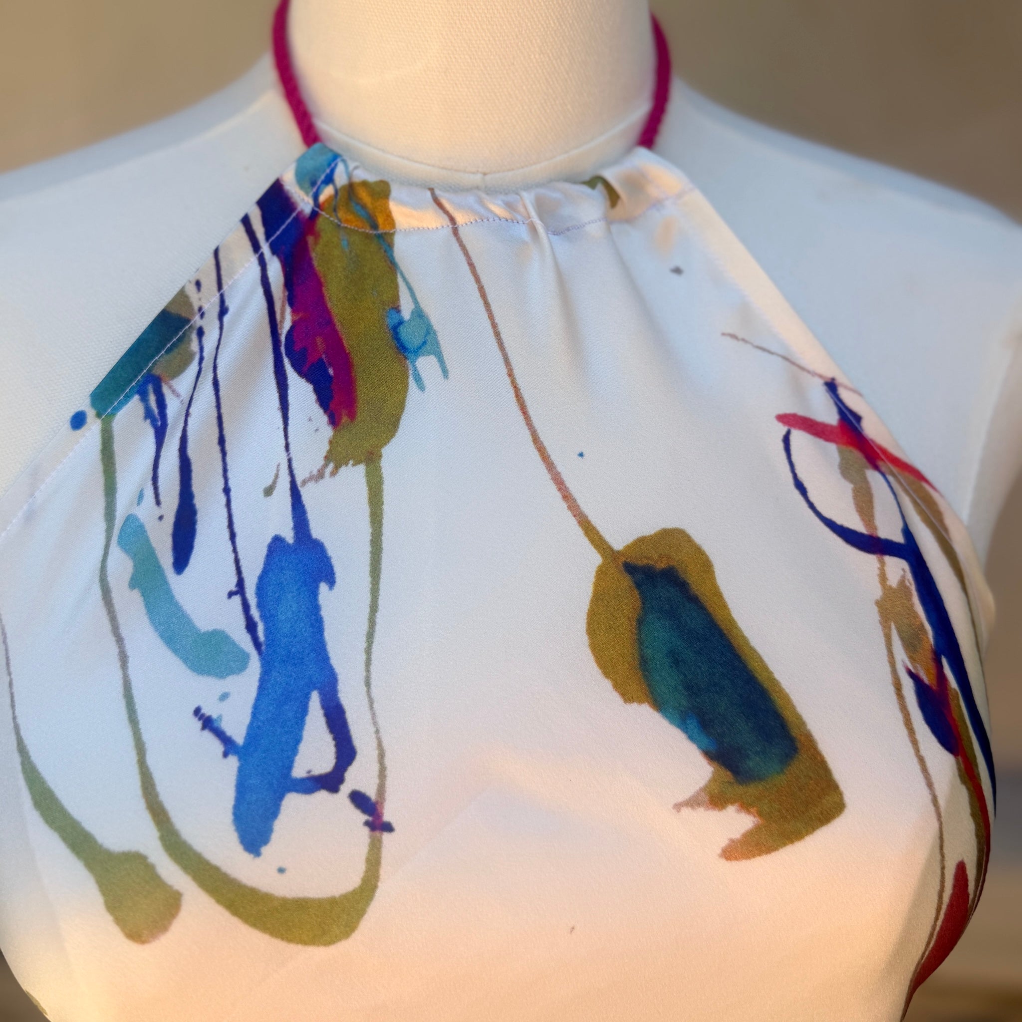 Scarf Top in Paint Splatter Silk Charmeuse