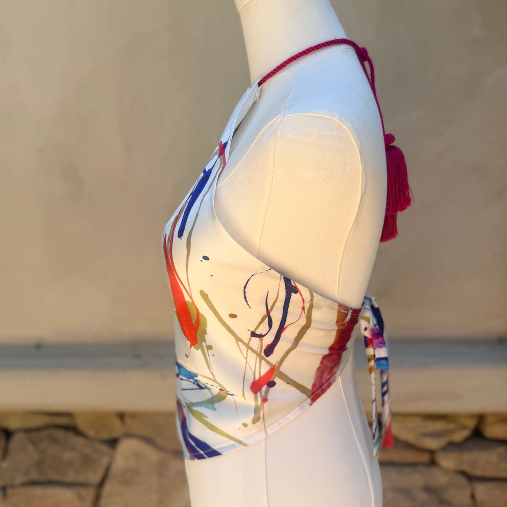 Scarf Top in Paint Splatter Silk Charmeuse