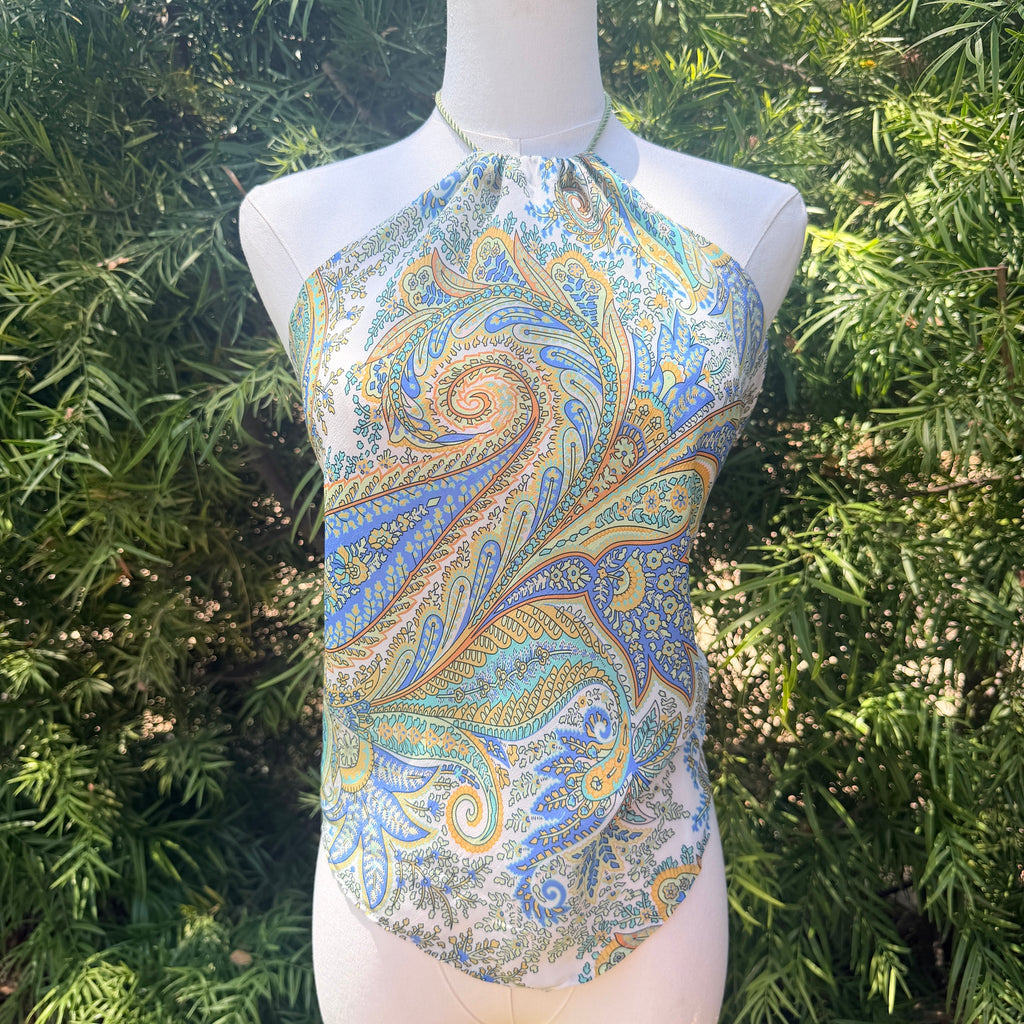 Scarf Top in Coastal Paisley Silk Crepe de Chine