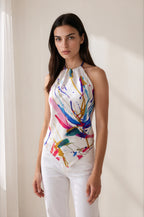Scarf Top in Paint Splatter Silk Charmeuse