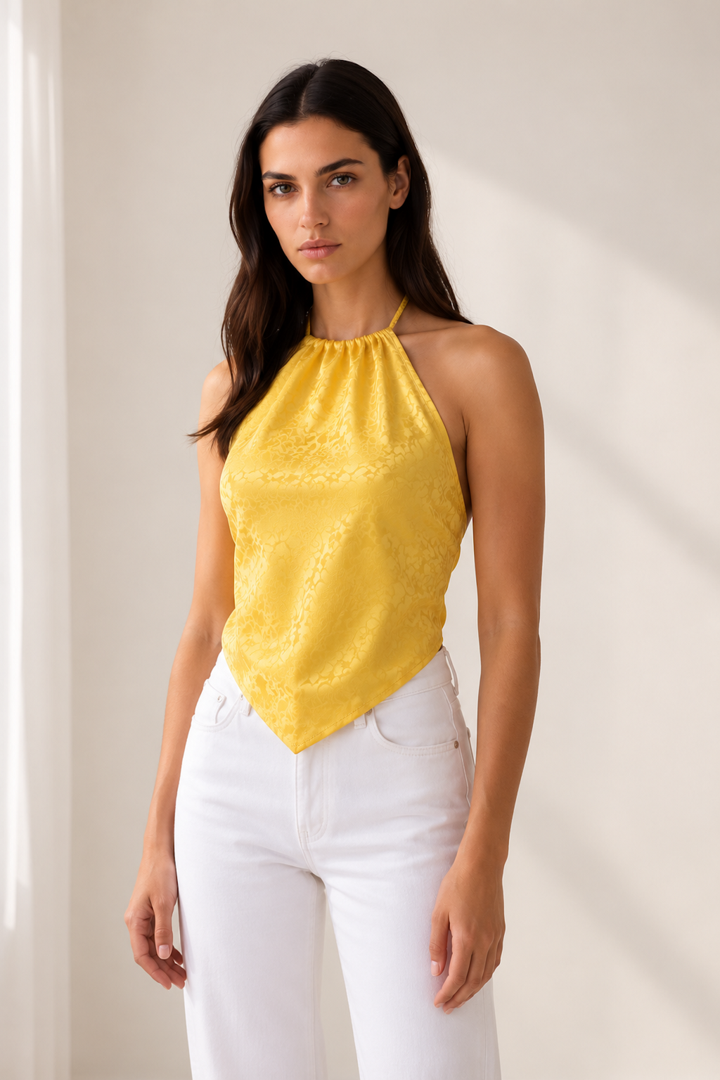 Scarf Top in Yellow Mulberry Silk