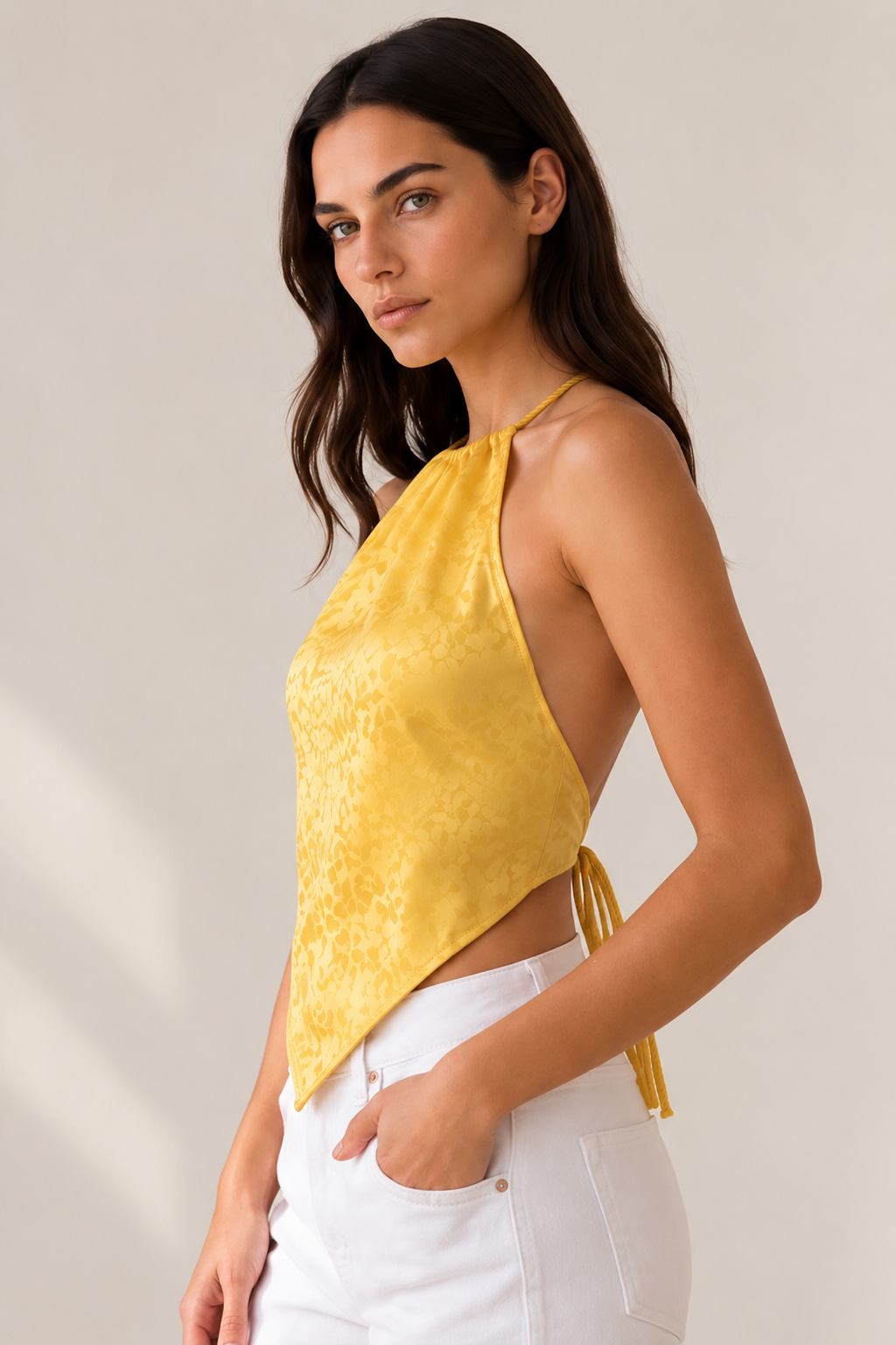 Scarf Top in Yellow Mulberry Silk