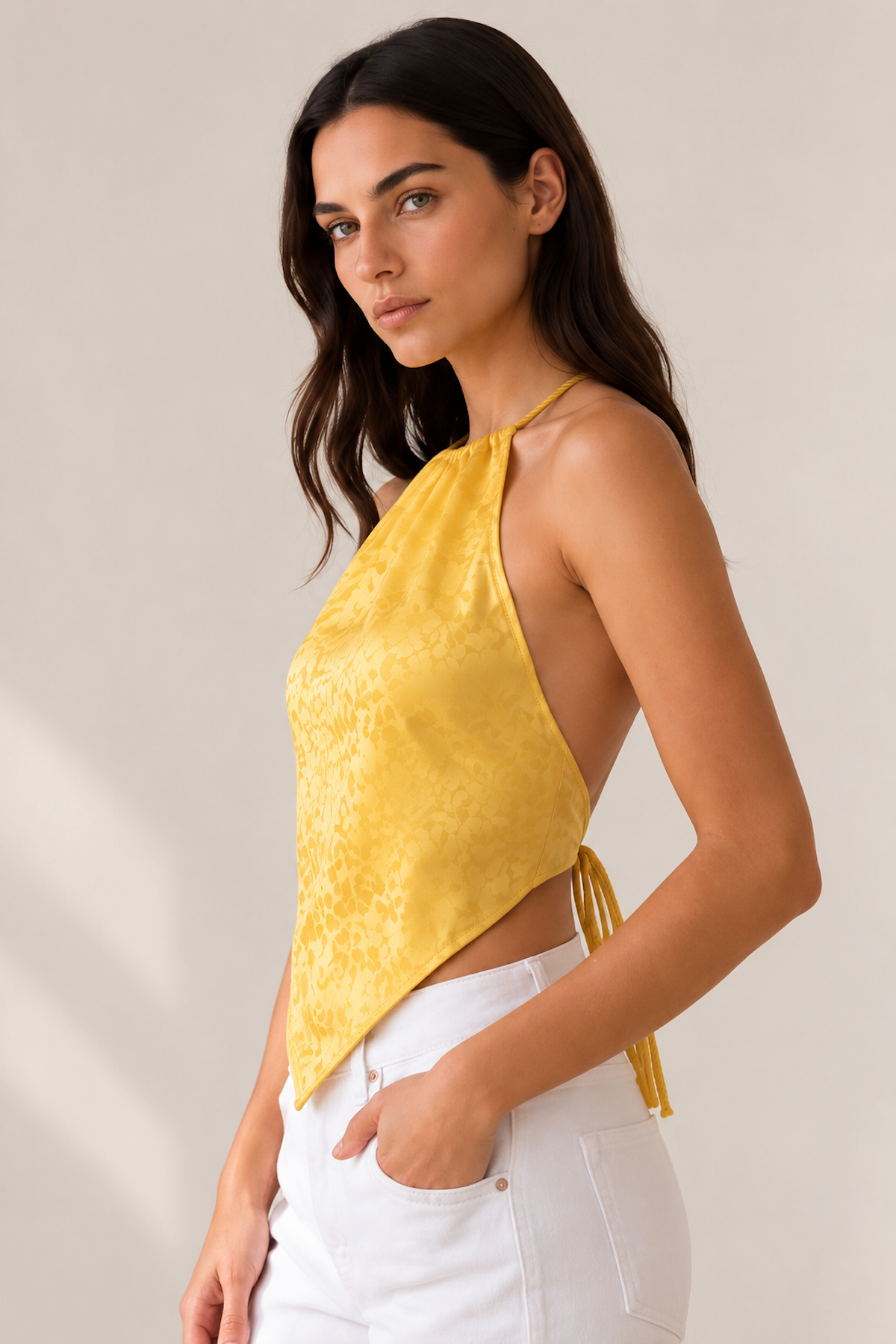 Scarf Top in Yellow Mulberry Silk