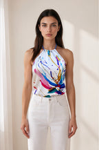 Scarf Top in Paint Splatter Silk Charmeuse